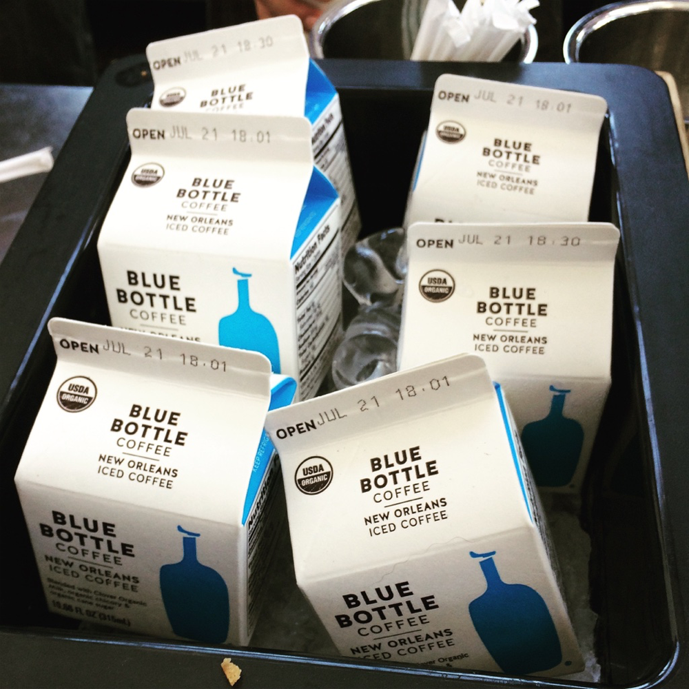 Cartons of cold brew coffee from Blue Bottle