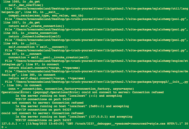 My beautiful errors when I encountered a certain server error with PostgreSQL and Flask