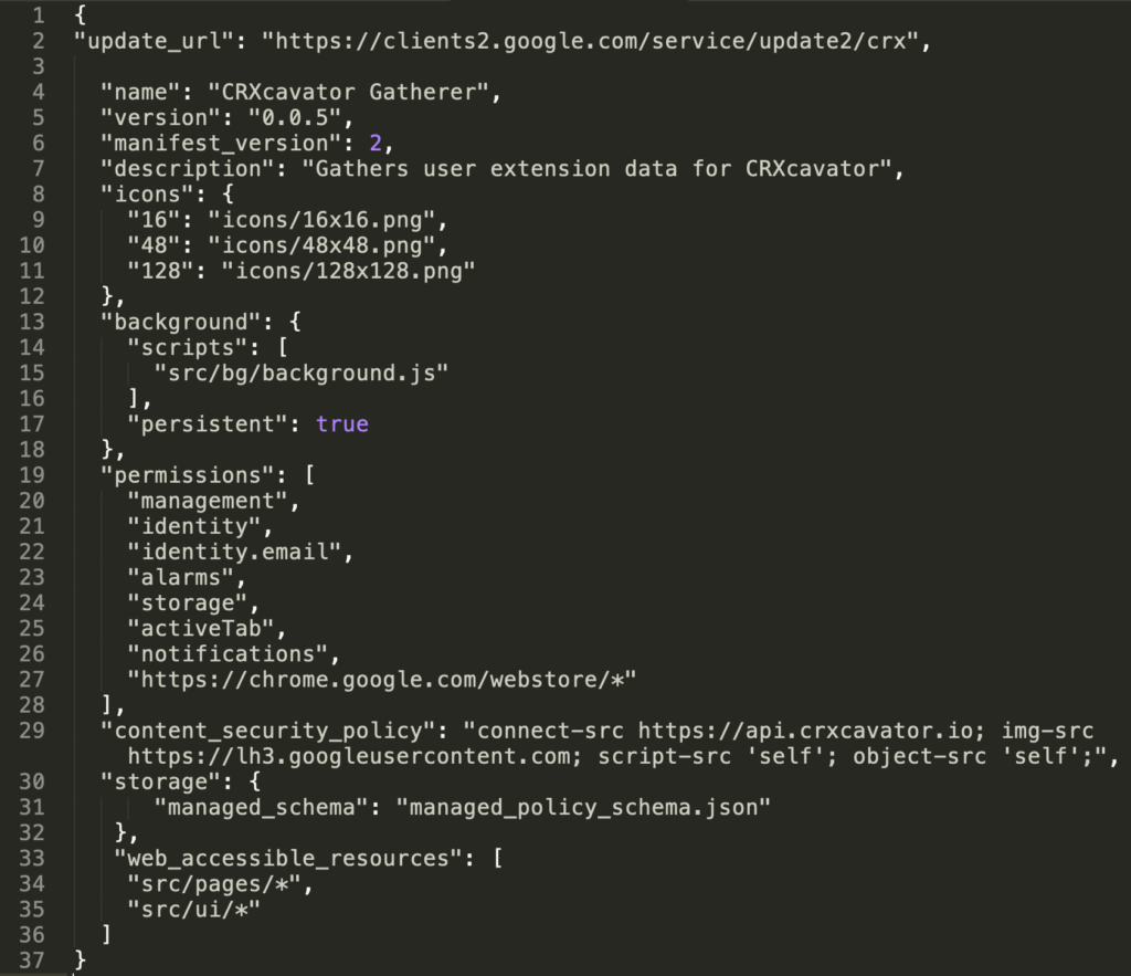 A text editor showing a sample manifest.json file