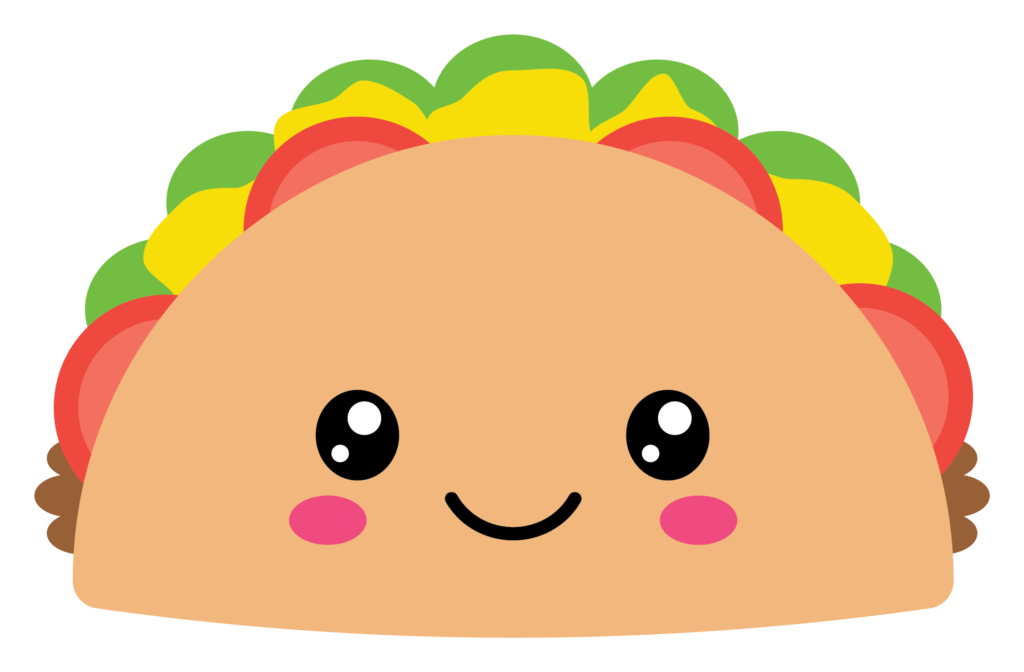 Graphic of a taco with a cute smiling face